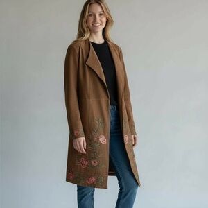 Floral Boho Faux Suede Embroidered Topper Jacket